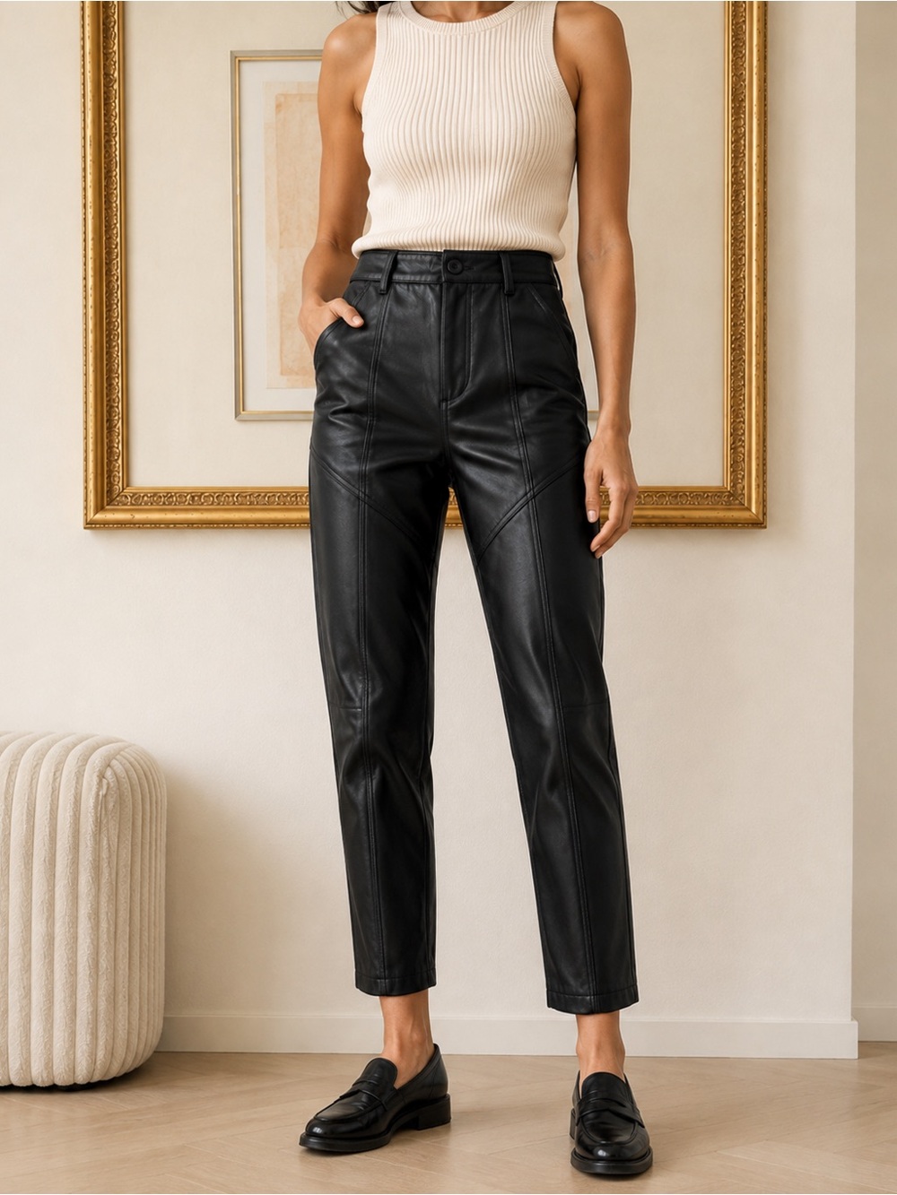 Wilfred Rebel Black High-Waist Faux Leather Cropped Pants